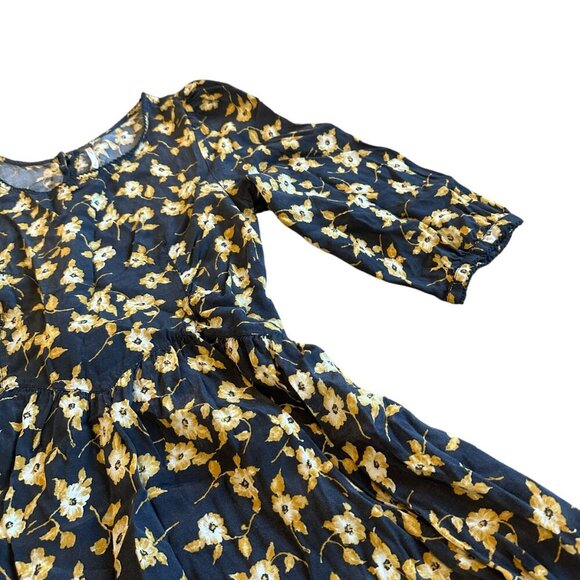 Free People 3/4 Sleeve Floral Print Dress Cotton Blend Grey Yellow Size 12 Women - Picture 5 of 12
